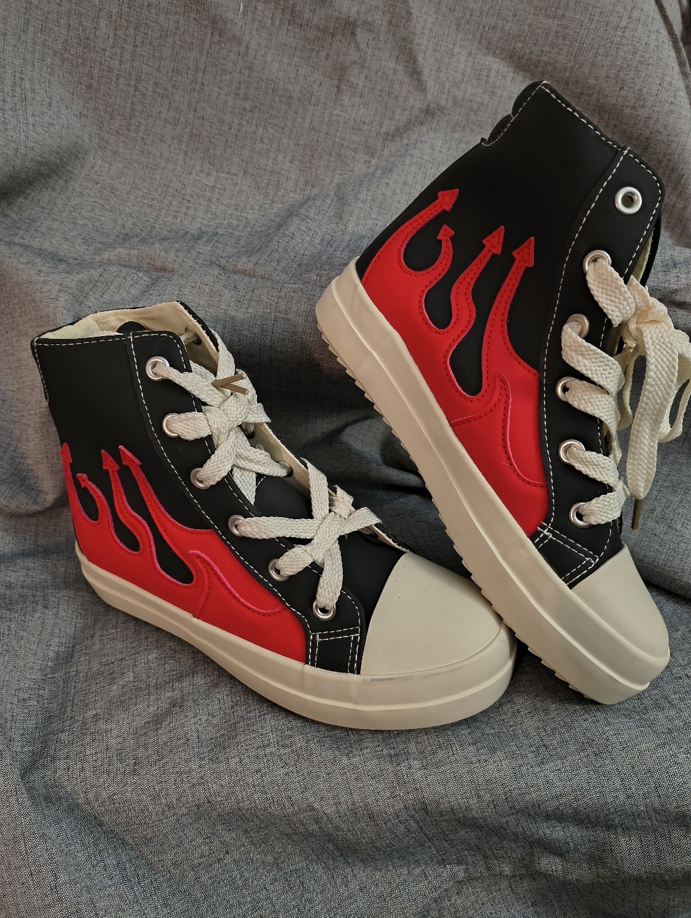 High-Top Sneakers with Red Flame Accent